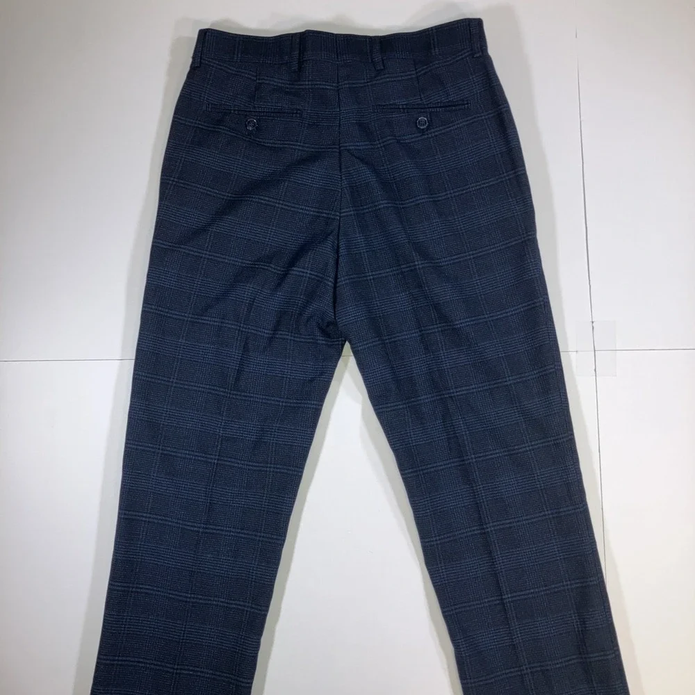 Alain Dupetit Suit Mens 36S 30W Slim Blue Glen Plaid Unhemmed Pants